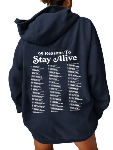 Design '100 Reasons To Stay Alive' Graphic Hoodie White - 10