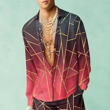 Design Geometric Gradient Shirt in Multicolor Tops Shirt - 1