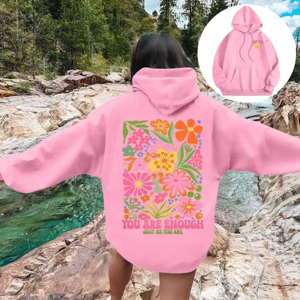 Design Floral Print 'You Are Enough' Navy Hoodie - 6