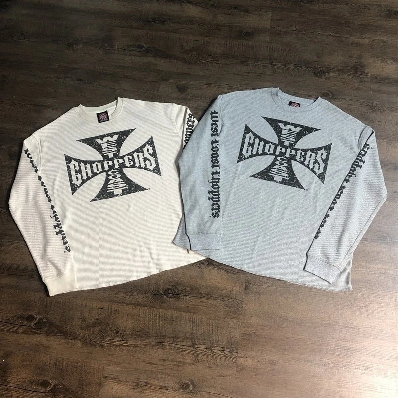 Design Independent Brand Cross Logo Long Sleeve Tee Gray T-Shirts - 4