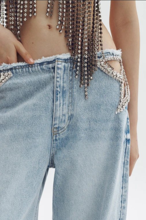 Balenciaga Crystal-Embellished Wide-Leg Jeans Black - 5