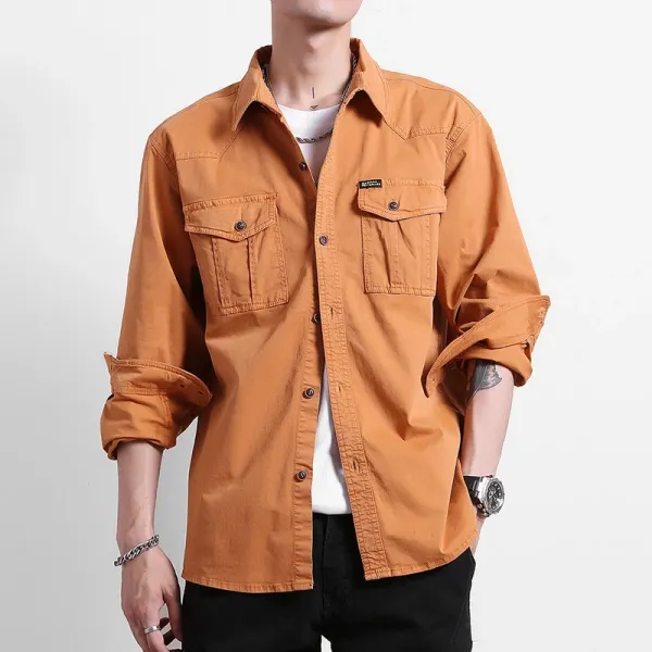 Design Utility Shirt Orange Men's Long-Sleeve Shirt Tops Shirt - 1