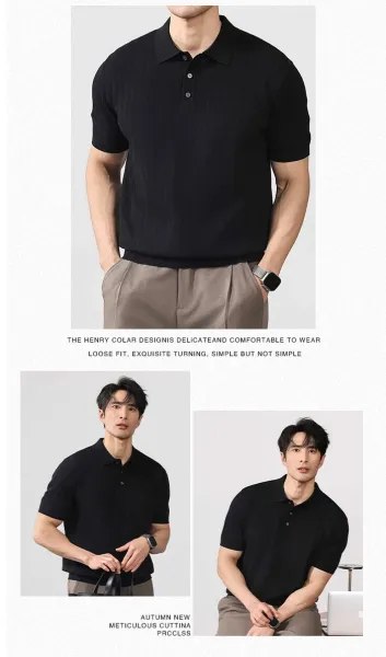 Design Ribbed Knit Polo Shirt in Cream with White Trousers Tops Polo - 7