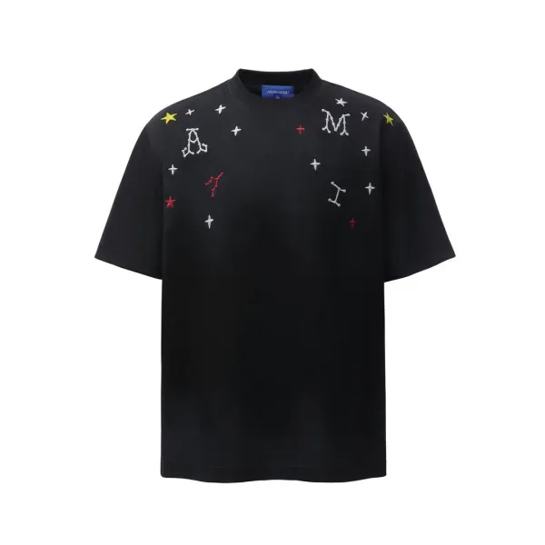 Design Ashrulem Star Constellation Embroidered Black T-Shirt T-Shirts - 7
