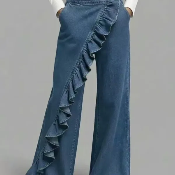 Design Ruffled Flare Jeans Blue - 7
