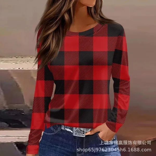 Design Red and Black Buffalo Plaid Long Sleeve Top - 1