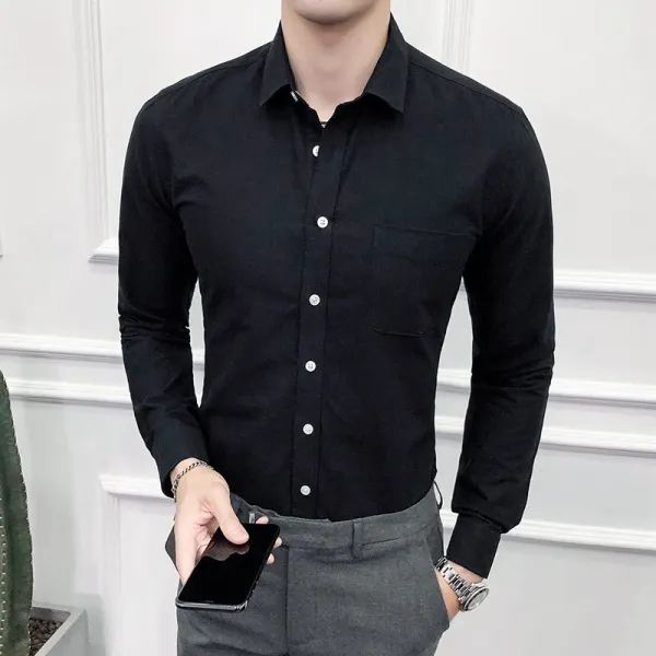 Design Classic Fit Black Button-Down Shirt Tops Shirt - 1