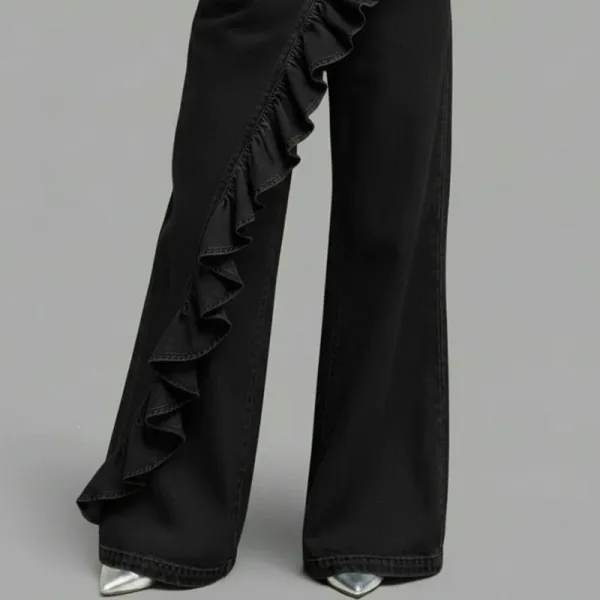 Design Ruffled Flare Black Jeans - 1