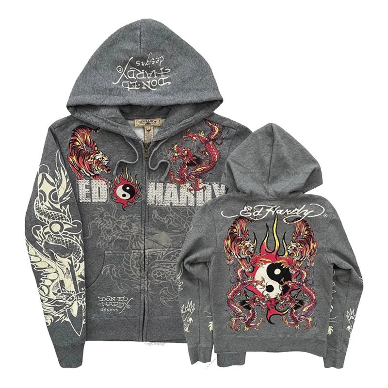Design Ed Hardy Faith Hope Charity Devil Wing Zip-Up Hoodie Black Hoodie - 5