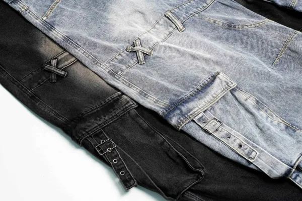 Design Wide-Leg Cargo Jeans Black Wash - 14