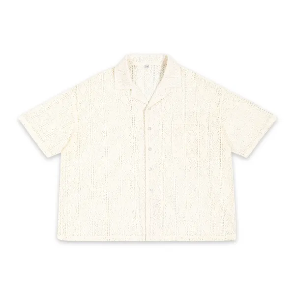 Design Crochet Knit Short-Sleeve Shirt in Cream - 1