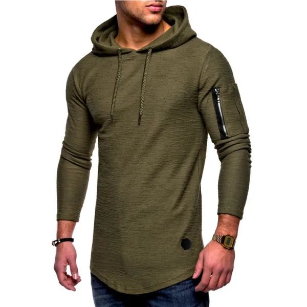 Design Longline Hoodie with Zippered Sleeve Pocket Gray - 7