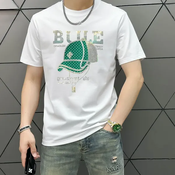 Design Graphic Print Rhinestone Embellished White T-Shirt - 1
