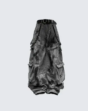 Design Cargo Pants Distressed Gray Denim - 4