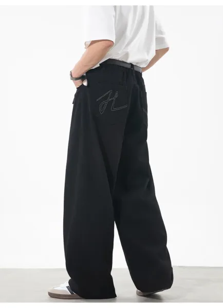 Design Wide-Leg Relaxed Fit Black Pants - 21