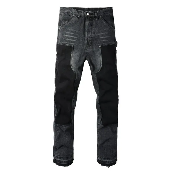 Design Studded Knee Panel Black Denim Jeans - 23