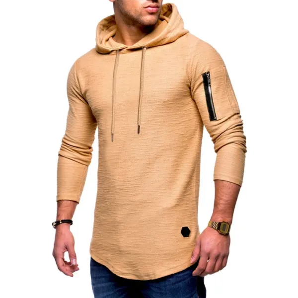 Design Longline Hoodie with Zippered Sleeve Pocket Gray - 8
