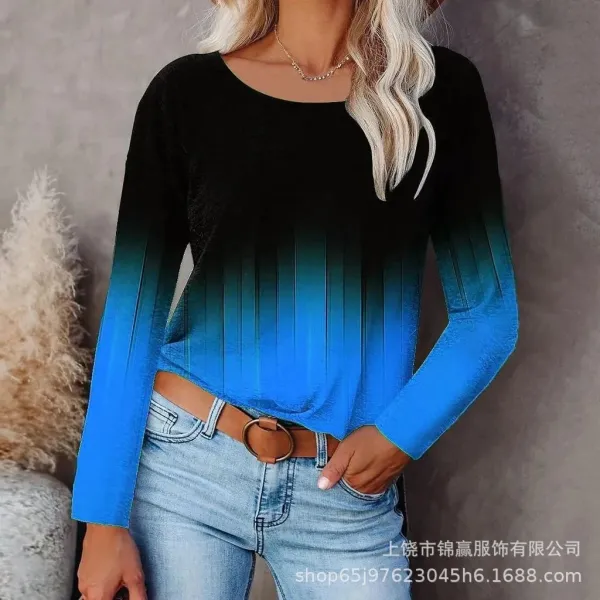 Design Gradient Ombre Long Sleeve Top Black to Blue - 1