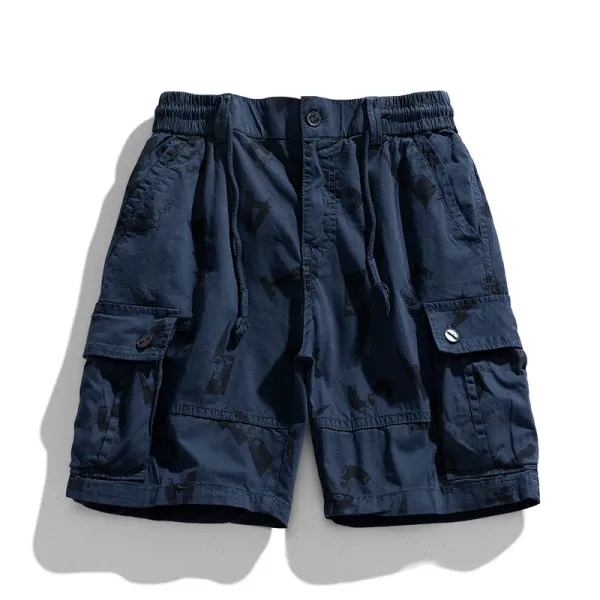 Design Cargo Shorts Navy with Abstract Print - 1