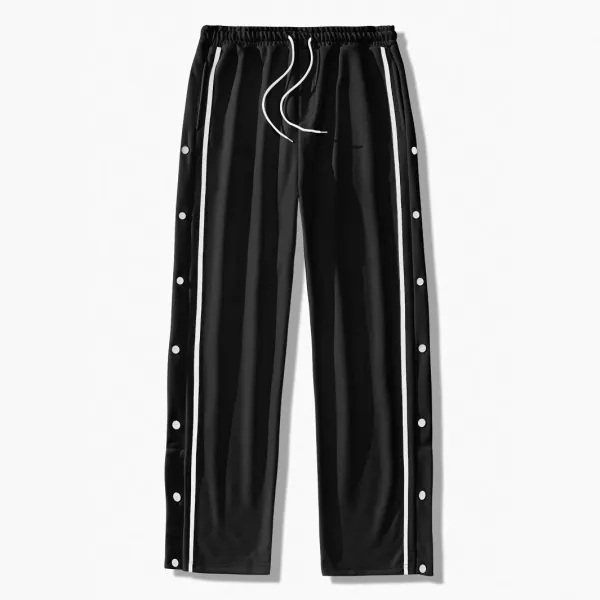 Design Track Pants with White Stripe and Snap Buttons Black Sweatpants - 1