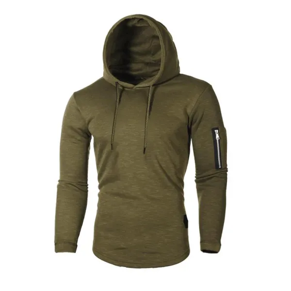 Design Longline Hoodie with Zippered Sleeve Pocket Gray - 16