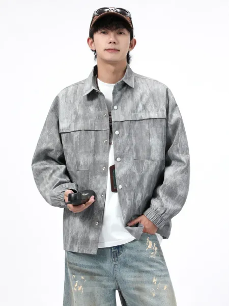 Design Acid Wash Gray Oversized Shirt Jacket Outerwear.jacket - 1