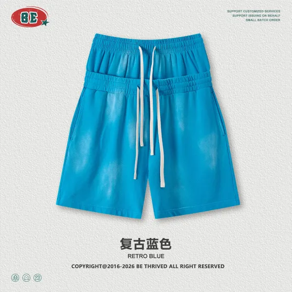Design BE Thrived Retro Blue Washed Shorts - 1