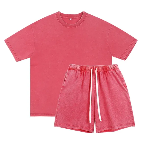 Design Acid Wash Red T-Shirt and Shorts Set - 1