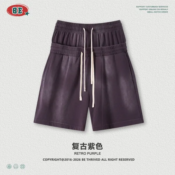 Design BE Thrived Retro Purple Drawstring Shorts - 1