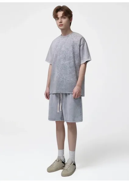 Design Acid Wash Gray T-Shirt and Shorts Set - 12