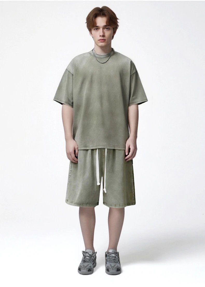 Design Acid Wash Gray T-Shirt and Shorts Set - 17