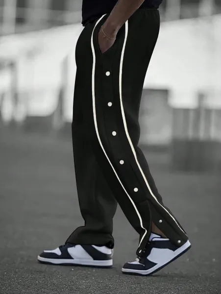Design Button-Side Track Pants Gray Sweatpants - 19