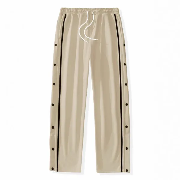 Design Track Pants Beige with Black Stripe and Snap Buttons Sweatpants - 1
