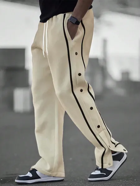 Design Button-Side Track Pants Gray Sweatpants - 4