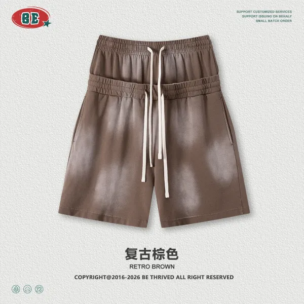Design BE Thrived Retro Brown Drawstring Shorts - 1