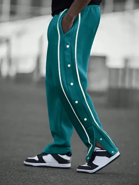 Design Button-Side Track Pants Gray Sweatpants - 46