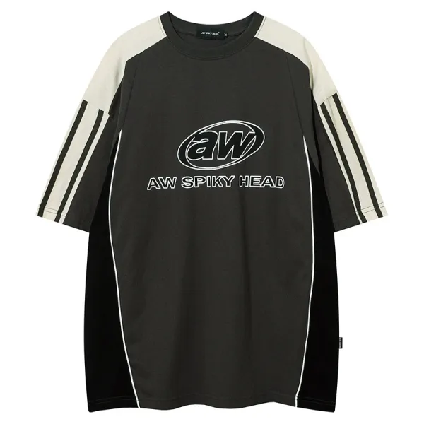 Design AW Spiky Head Oversized Raglan T-Shirt Black / Beige T-Shirts - 1