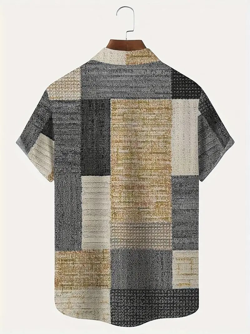 Design Patchwork Linen-Blend Shirt Green Beige Multicolor - 17