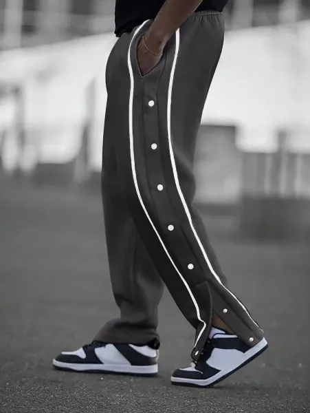 Design Button-Side Track Pants Gray Sweatpants - 32