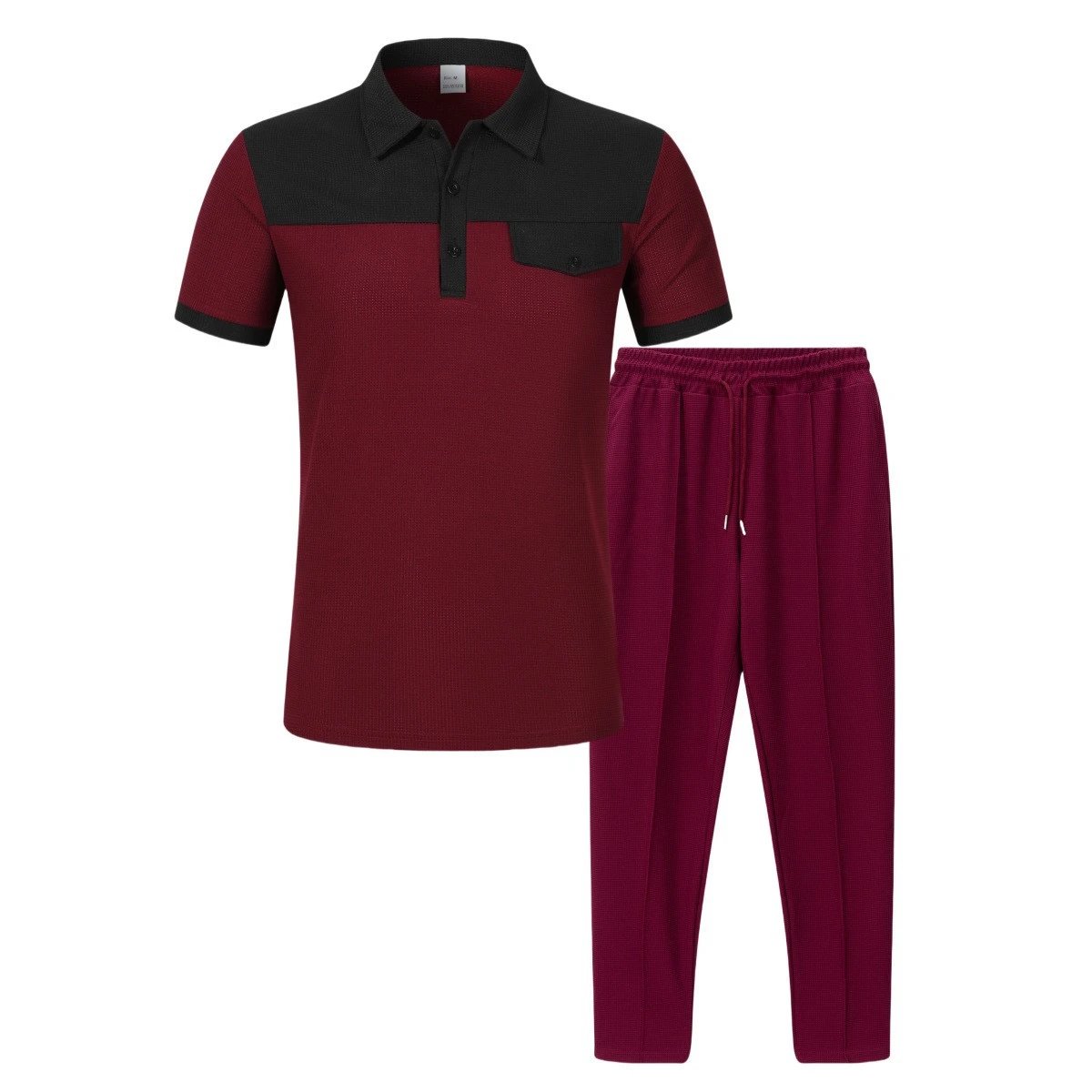 Design Two-Tone Textured Polo and Matching Pants Set Gray / Black - 16