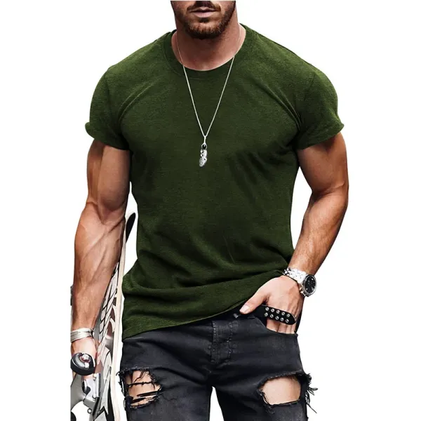 Design Basic Fit Army Green T-Shirt with Ripped Black Jeans - 1