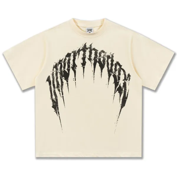 Design Distorted Logo Graphic T-Shirt Beige - 1