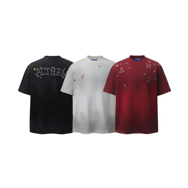 Design Ashrulem Star Constellation Embroidered Black T-Shirt T-Shirts - 2
