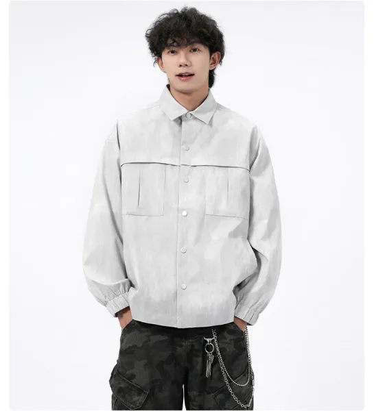 Design Acid Wash Gray Oversized Shirt Jacket Outerwear.jacket - 16