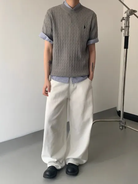 Polo Ralph Lauren Cable Knit Short-Sleeve Sweater Gray - 4
