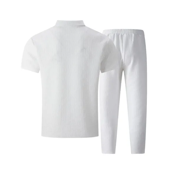 Design Textured Knit Set Black T-Shirt and Pants with White Sneakers - 14