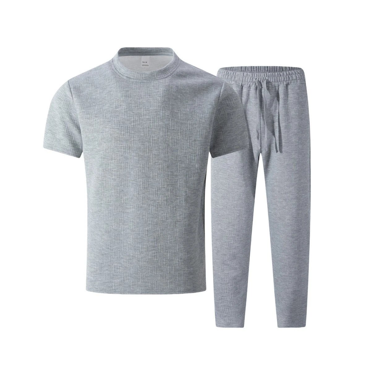 Design Textured Knit Set Black T-Shirt and Pants with White Sneakers - 16