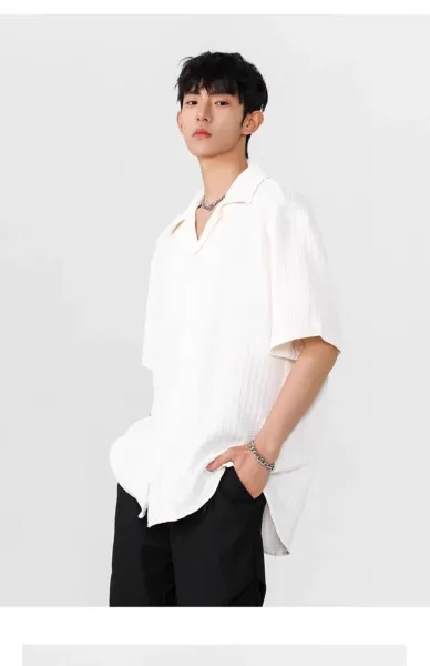 Design Short-Sleeve Crinkle Shirt White Tops Shirt - 3