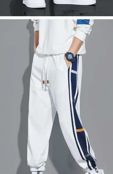 Design Track Pants with Blue Side Panel Gray Sweatpants - 12