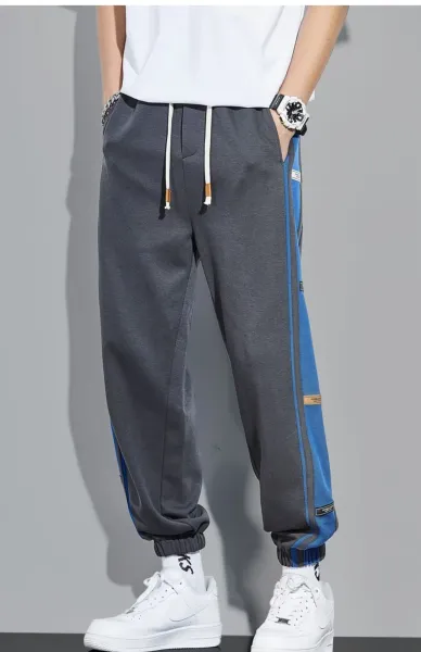 Design Track Pants with Blue Side Panel Gray Sweatpants - 18